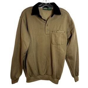 American Vintage Pullover Polo Sweatshirt Elbow Patches Mens Medium Brown Black